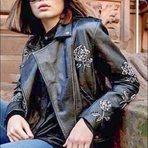 Nicole Miller EMBELLISHED ROSE MOTO JACKET Medium EXCELLENT CONDITION